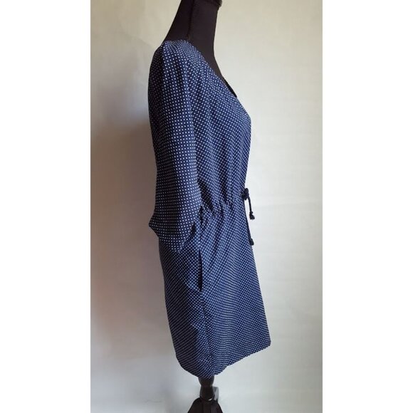 Zara Basic Women's Dress Medium Blue Polka Dot Drawstring Waist Pockets - Picture 6 of 10